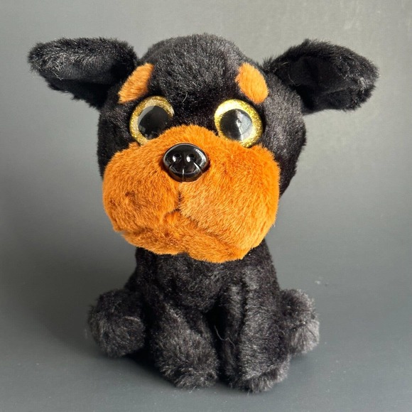 Tom's Toy- Rottweiler Dog/Brown Black Stuffed Animal, Glitter Eyes. 7" *CLEAN - Picture 1 of 10
